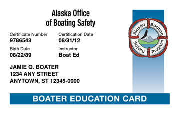 Alaska Boating safety education card