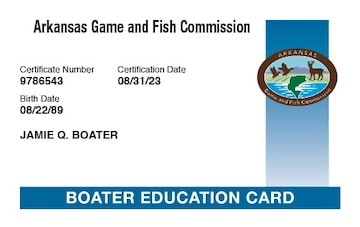 Arkansas Boating safety education card