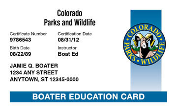 Colorado Boating safety education card