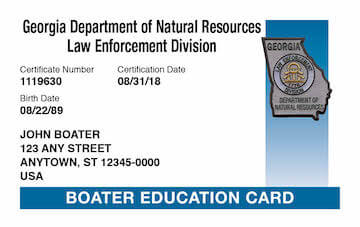 Georgia Boating safety education card