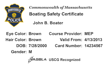 Massachusetts Boating safety education card