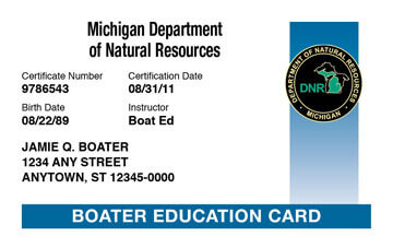 Michigan Boating safety education card