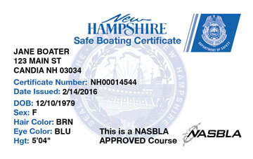 New Hampshire Boating safety education card