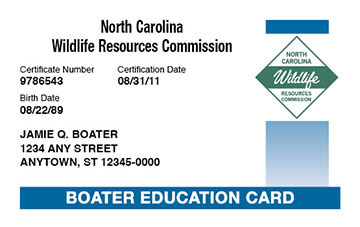 North Carolina Boating safety education card