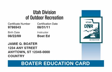 Utah Boating safety education card