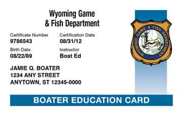 Wyoming Boating safety education card